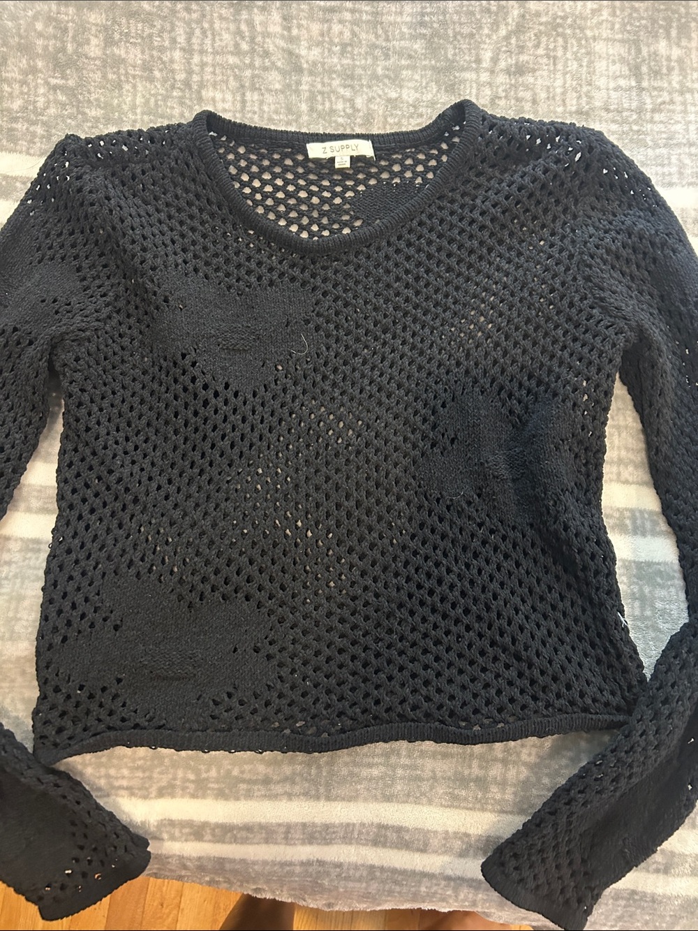 Z supply Black Open-Knit Long-Sleeve Sweater